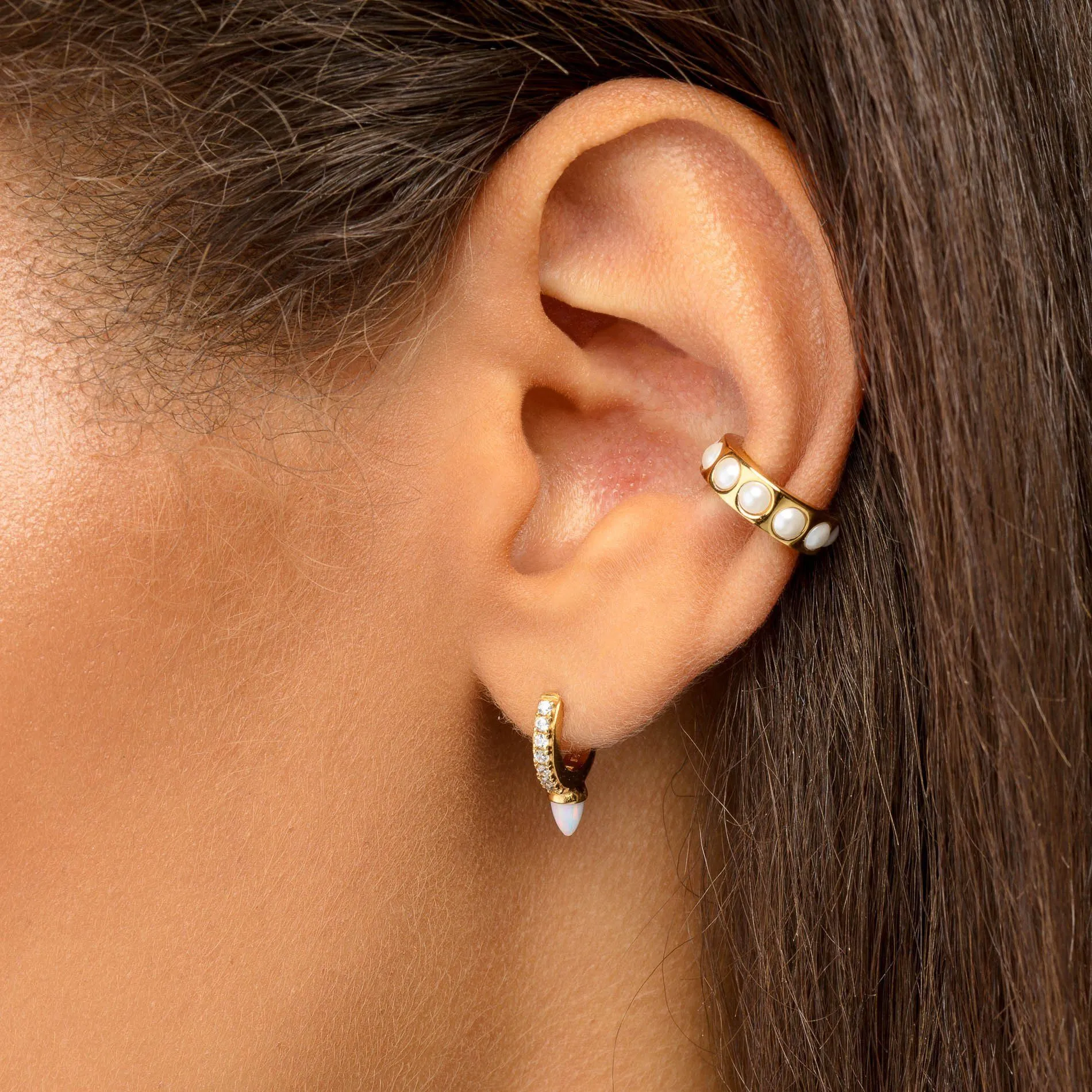 Opal Spike Huggie Earring