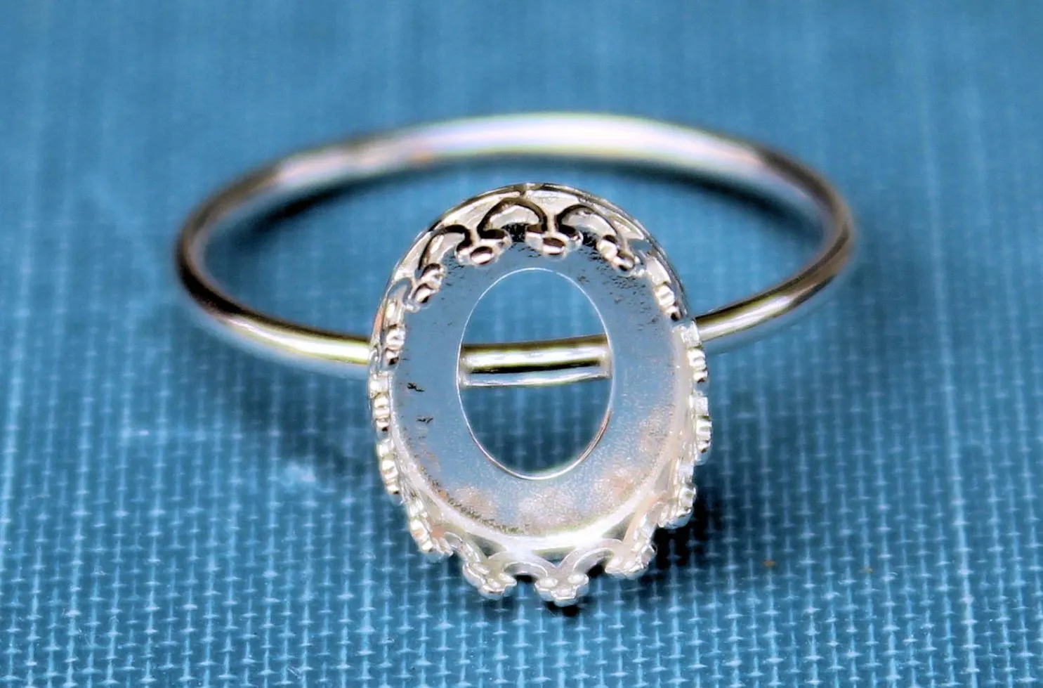 Oval 10x8mm Crown Bezel Cup Ring blank Silver