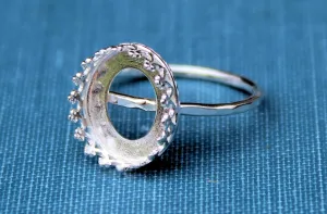 Oval 12x10mm Crown Bezel Cup Ring blank Silver