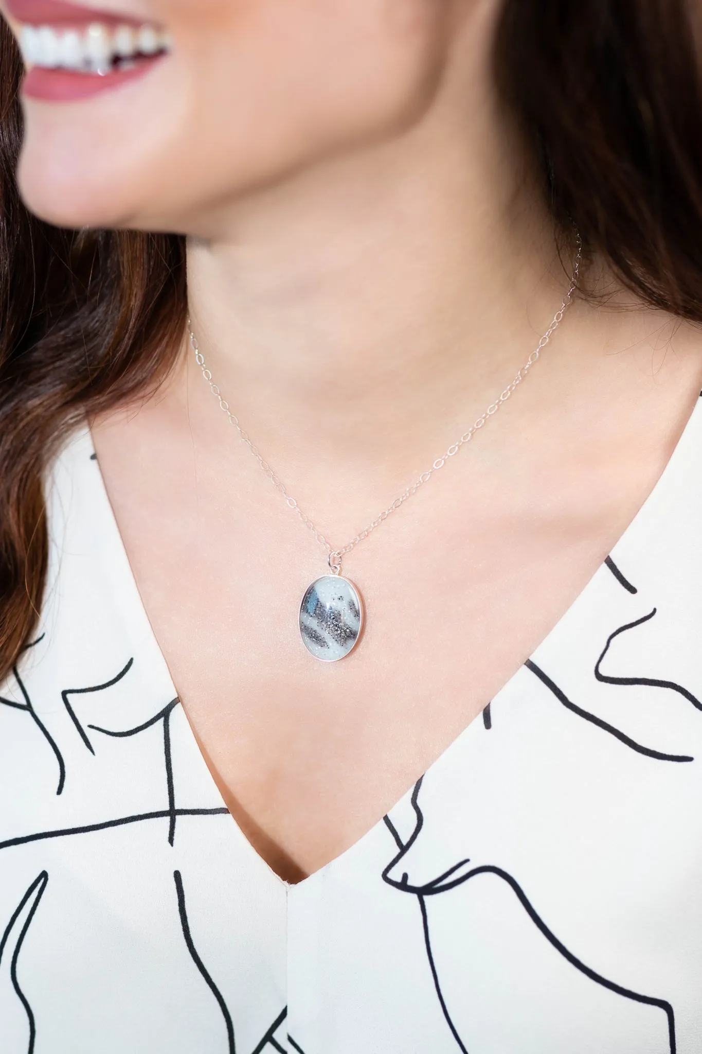 Oval Resin Pendant Memorial Necklace | Cremation Jewelry | Carrera