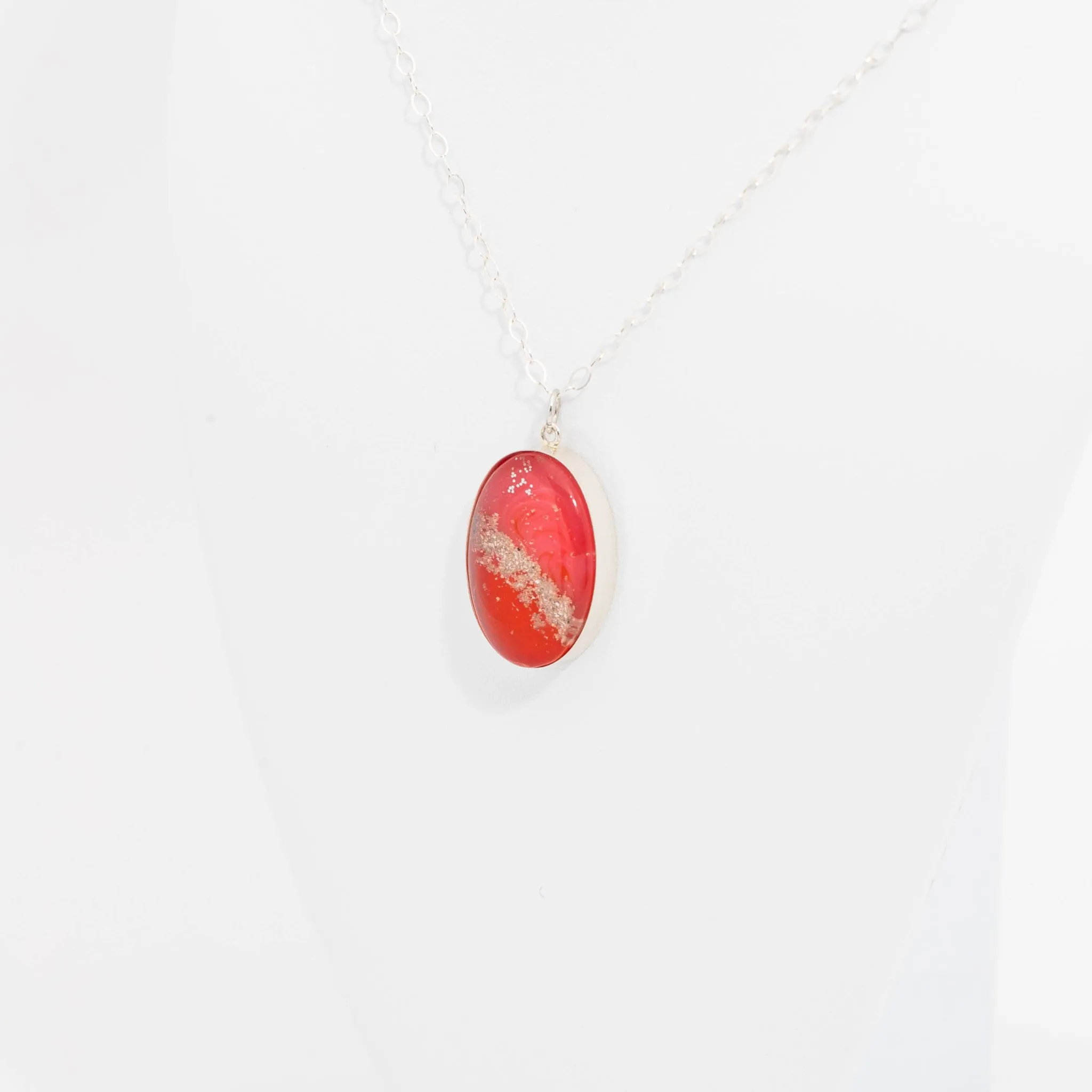 Oval Resin Pendant Memorial Necklace | Cremation Jewelry | Sunset