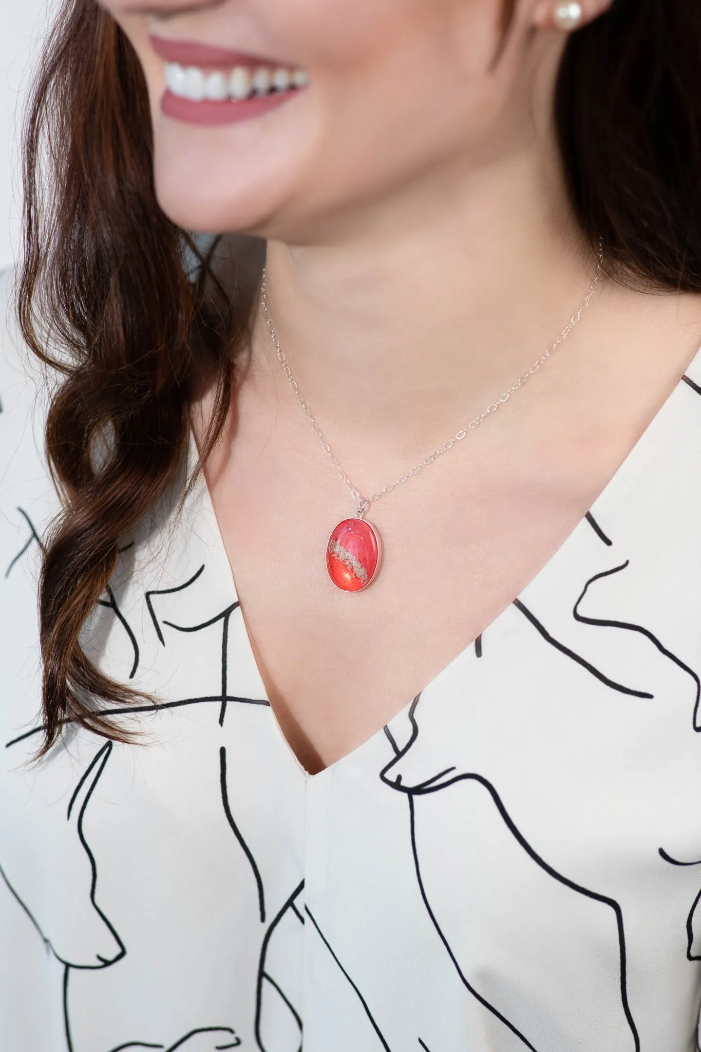 Oval Resin Pendant Memorial Necklace | Cremation Jewelry | Sunset