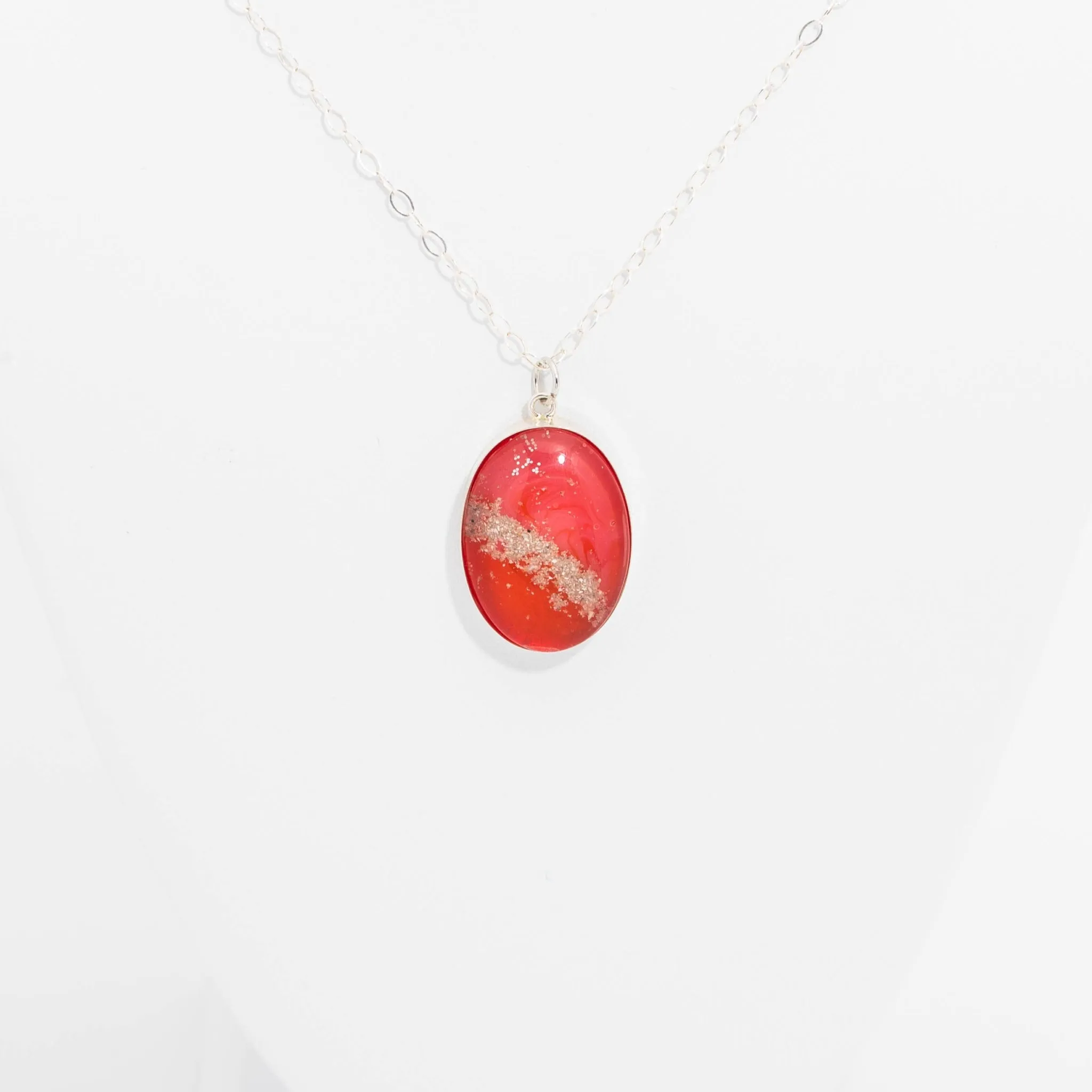 Oval Resin Pendant Memorial Necklace | Cremation Jewelry | Sunset