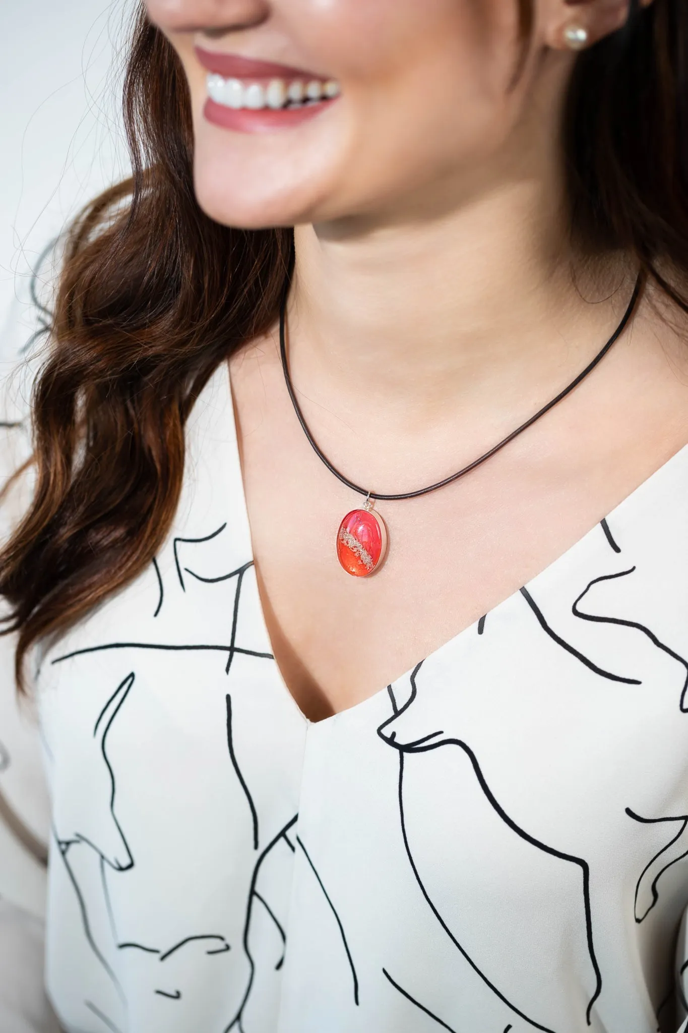 Oval Resin Pendant Memorial Necklace | Cremation Jewelry | Sunset