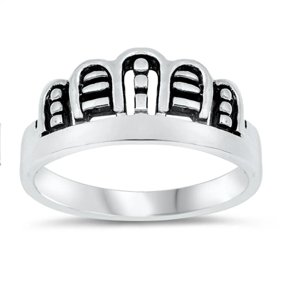 Oxidized Geometric Shape Crown Royal Ring .925 Sterling Silver Band Sizes 6-9