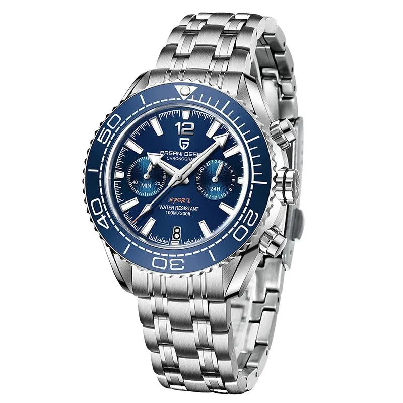 Pagani Design Silver Stainless Steel Blue Dial Chronograph Quartz Watch for Gents - PD1711