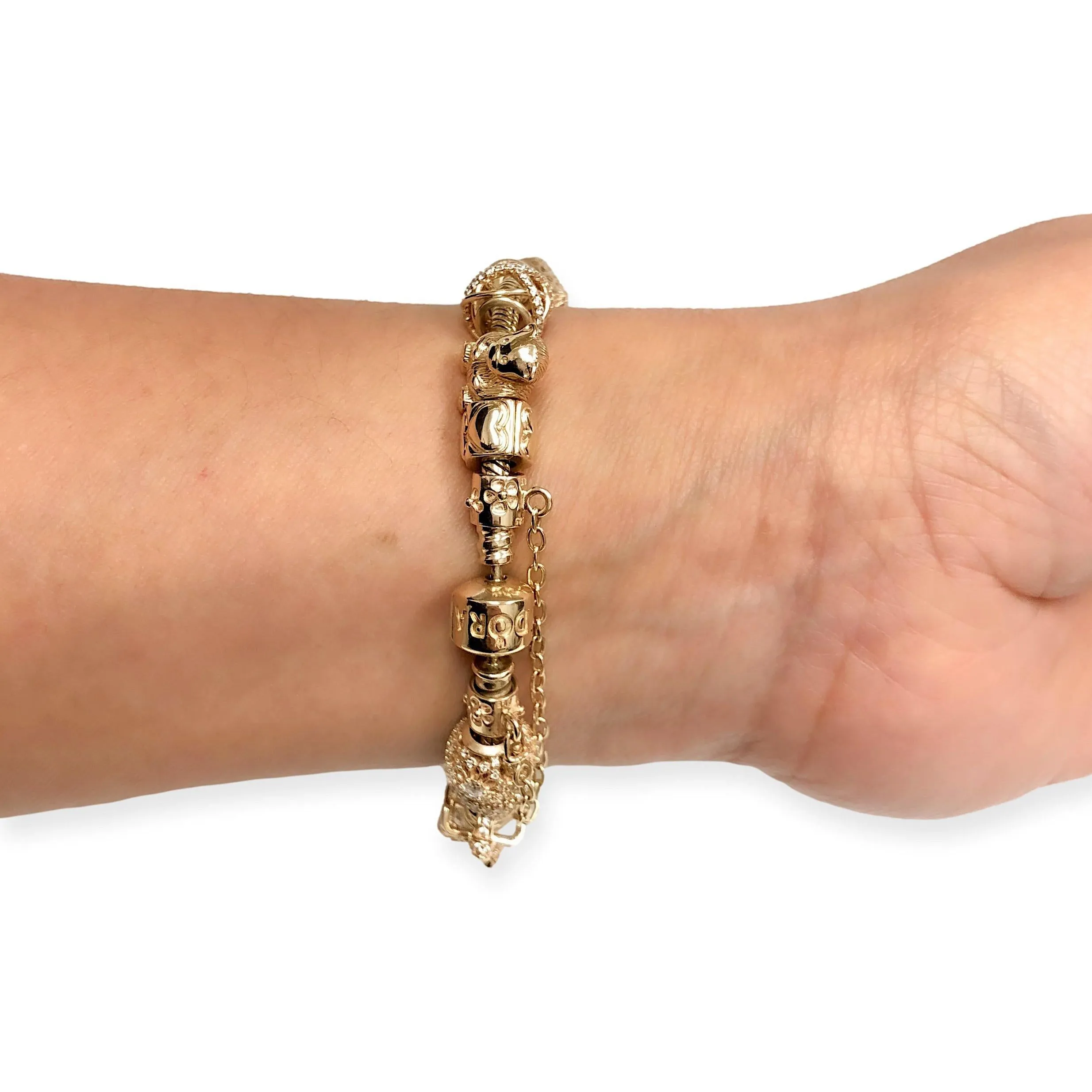 Pandora 14K Yellow Solid Gold Moments 19 Charms Snake Chain Bracelet 7" Long