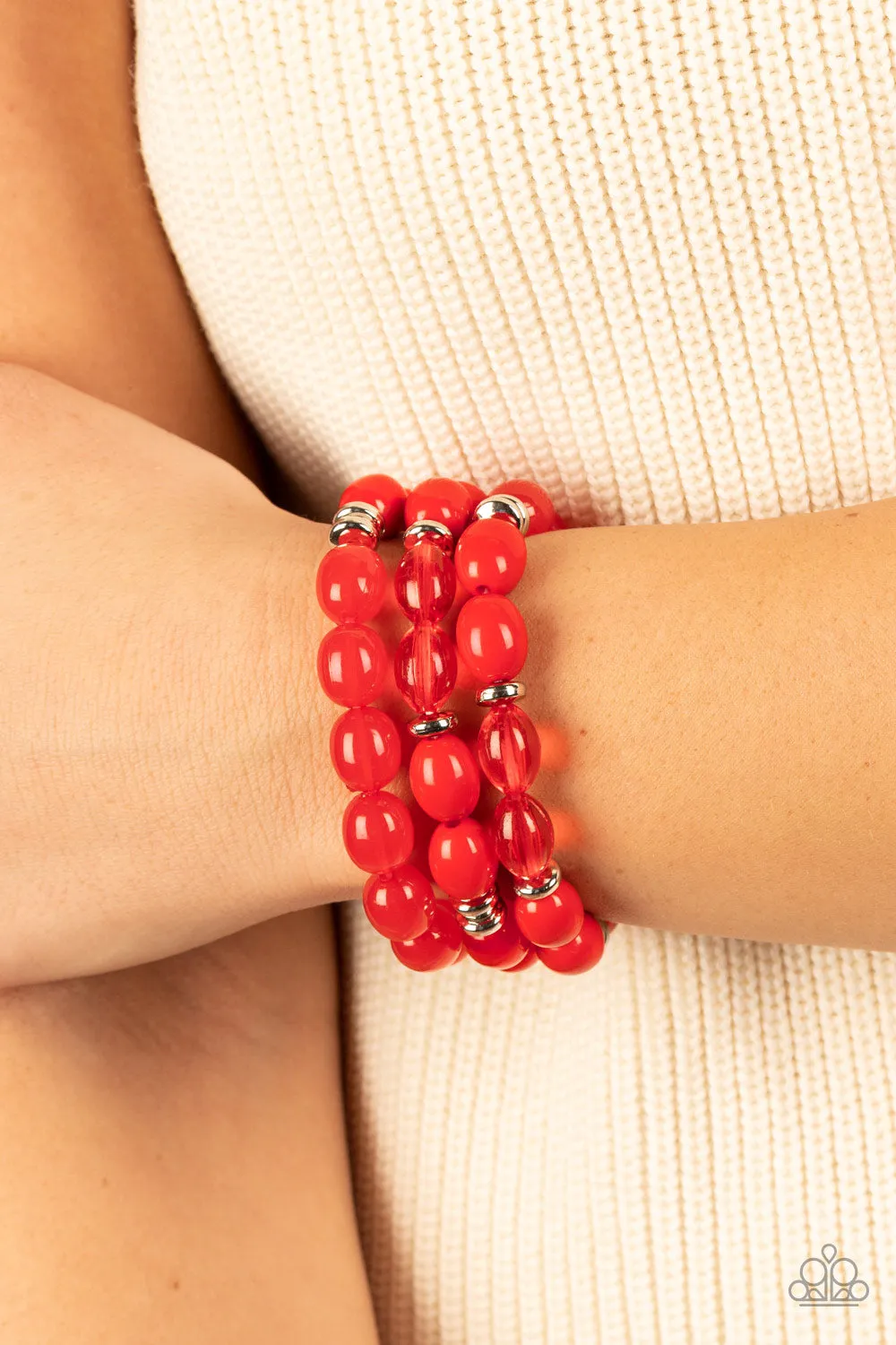 Paparazzi Coastal Coastin - Red Stretch Bracelets