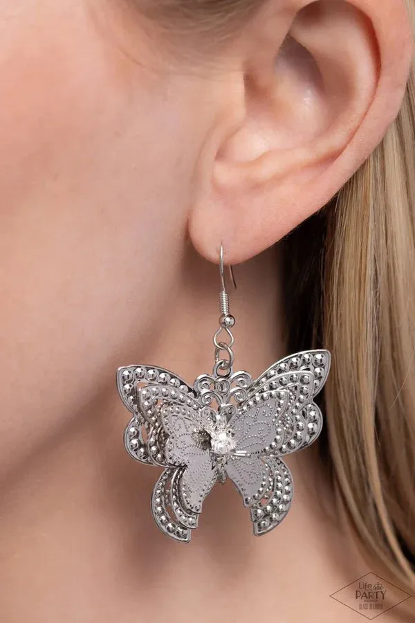 Paparazzi Layered Launch - White Butterfly Earrings