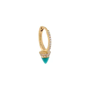 Pavé Diamond Turquoise Spike Huggie Earring 14K
