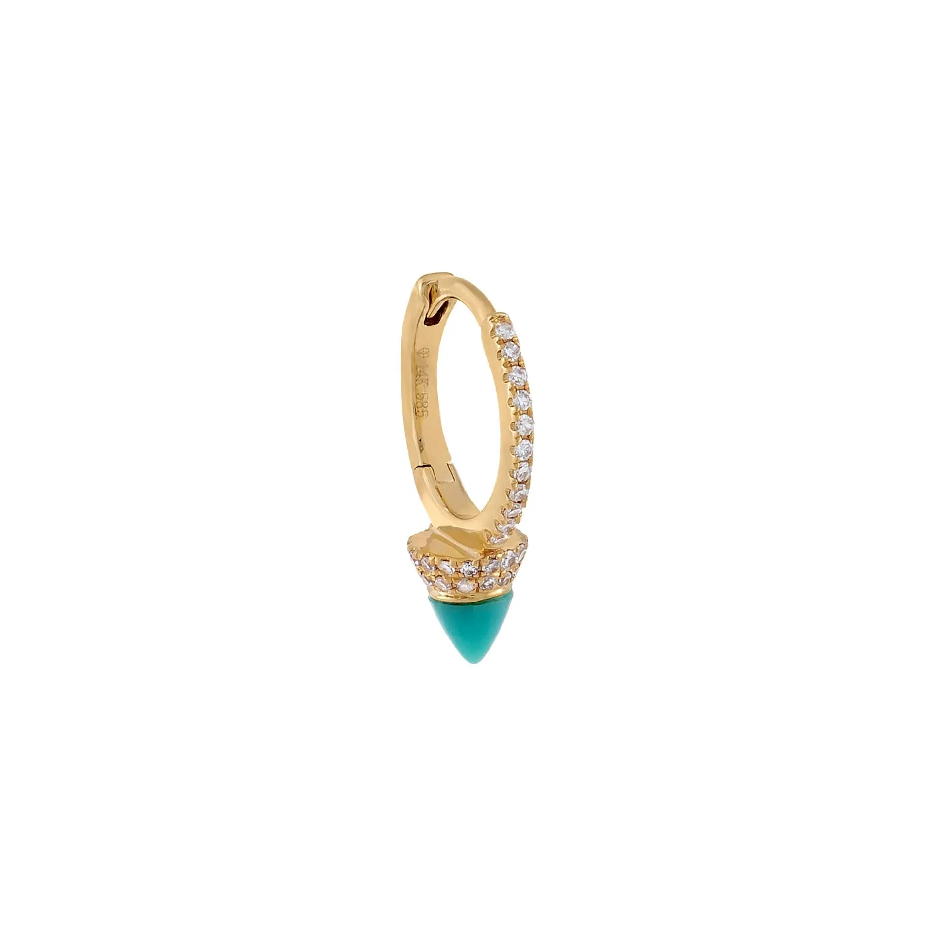 Pavé Diamond Turquoise Spike Huggie Earring 14K
