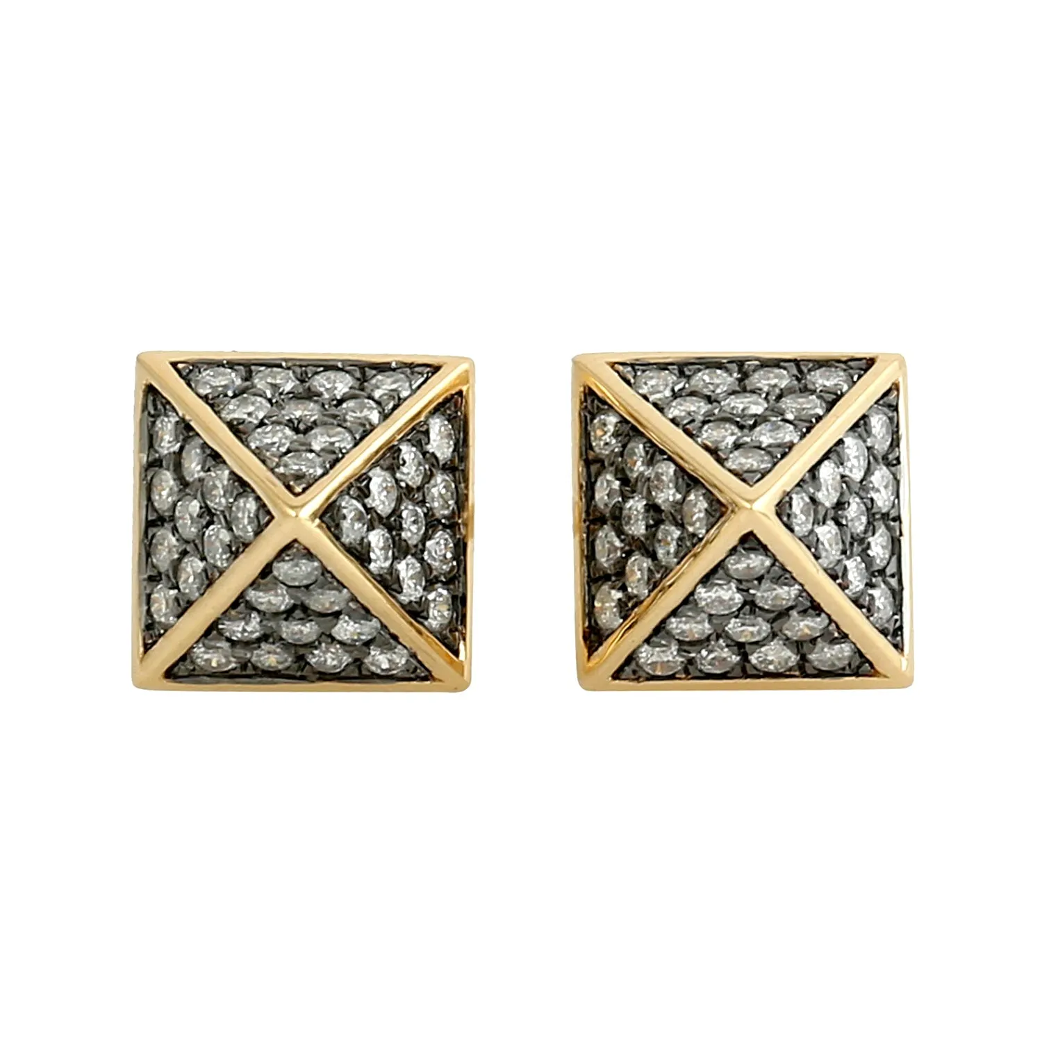 Pave Diamond Spike Design Stud Earrings For Gifts In 18k Yellow Gold