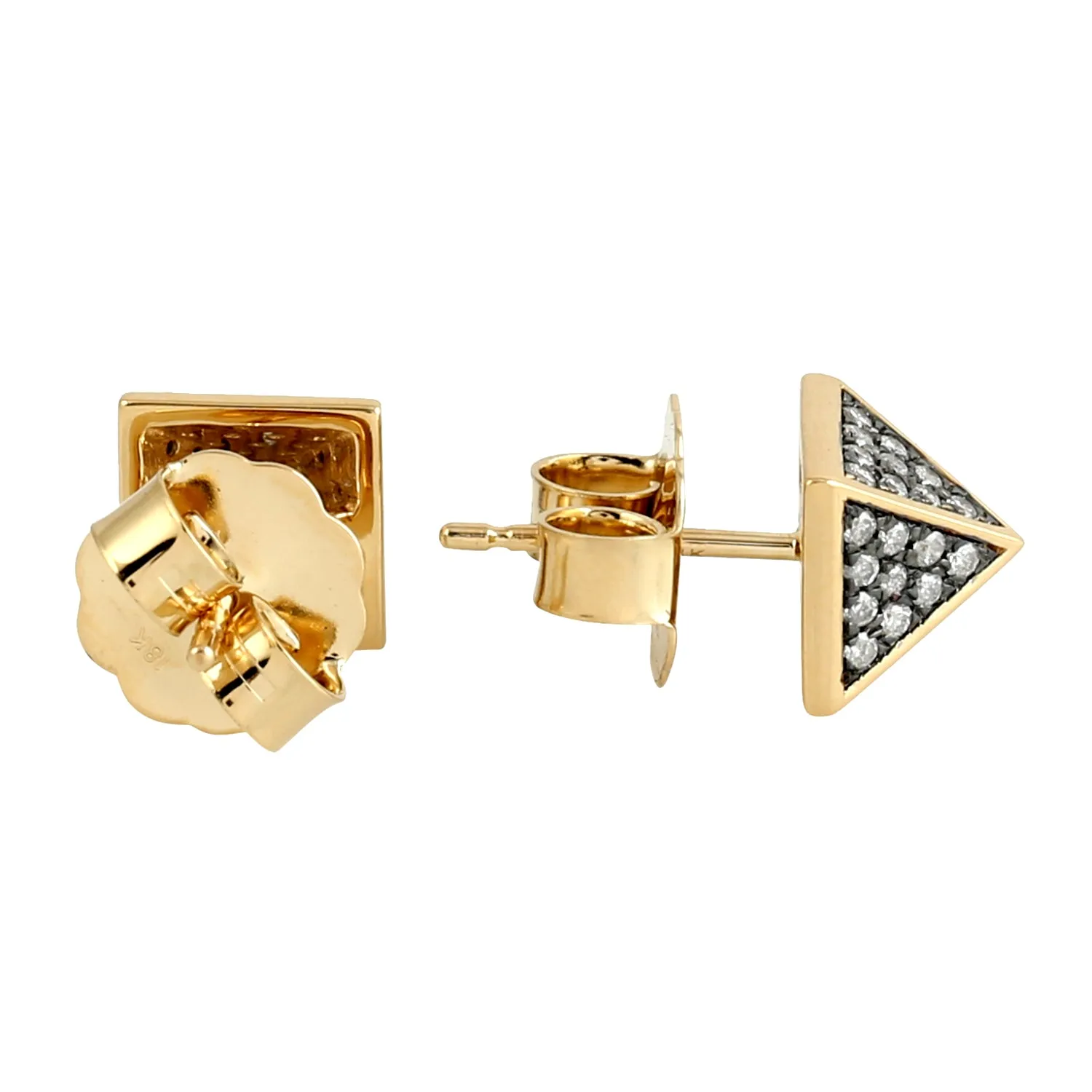 Pave Diamond Spike Design Stud Earrings For Gifts In 18k Yellow Gold