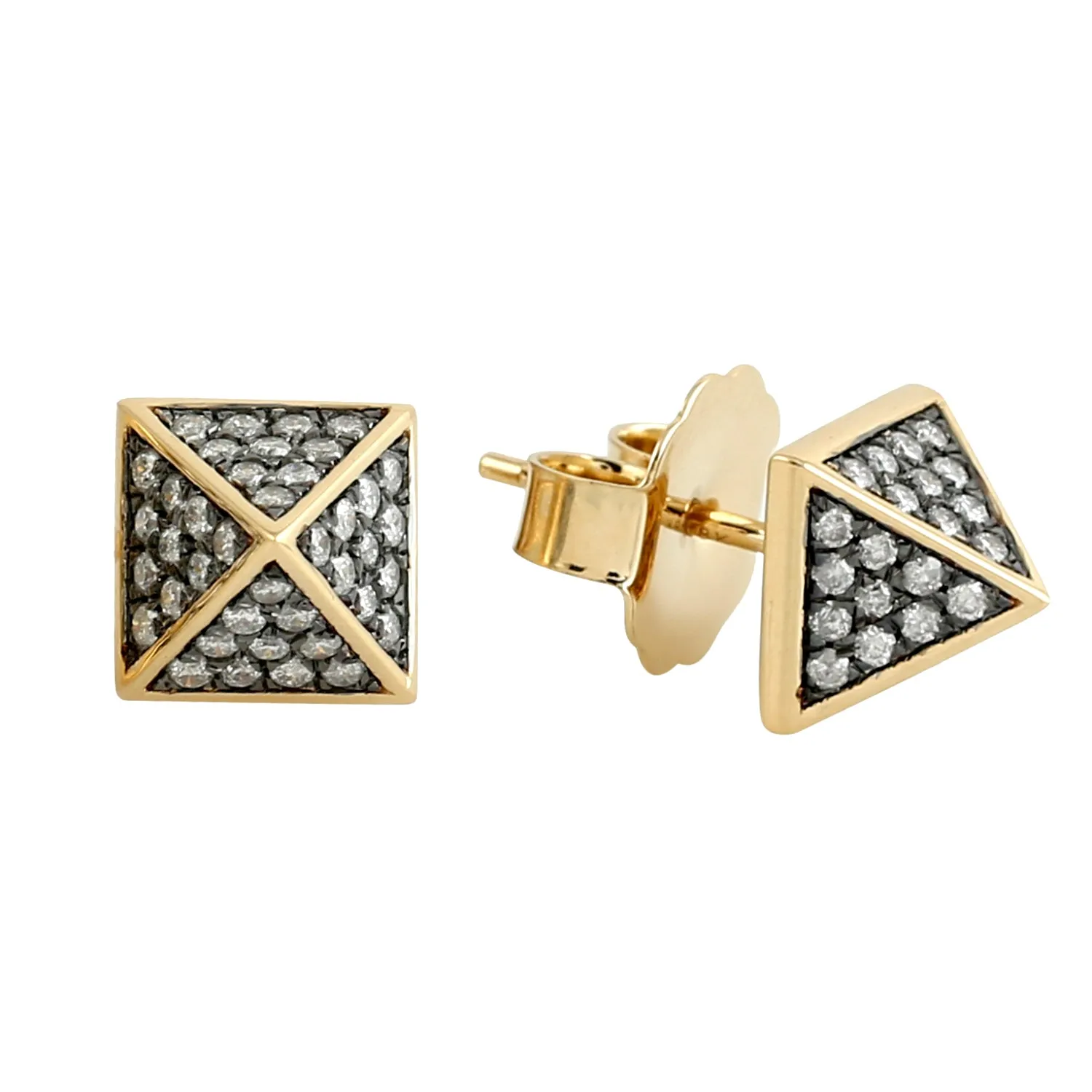 Pave Diamond Spike Design Stud Earrings For Gifts In 18k Yellow Gold