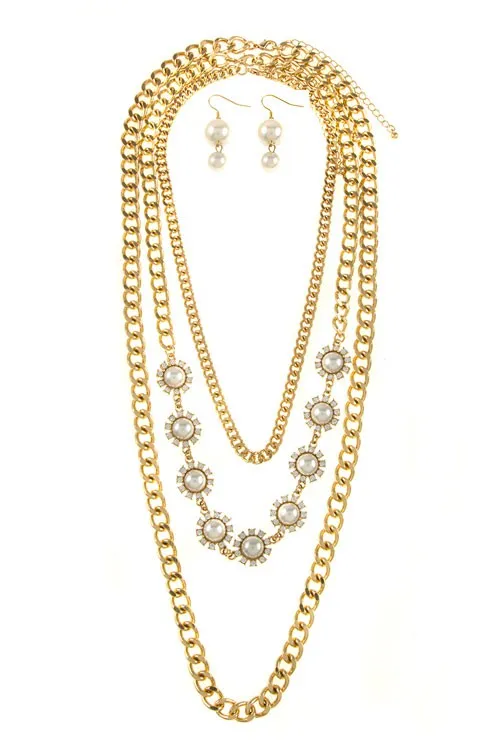 Pearl and Rhinestone Vintage Necklace and Earring Jewelry Set