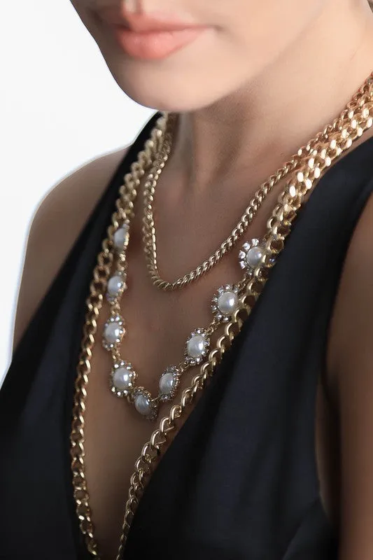Pearl and Rhinestone Vintage Necklace and Earring Jewelry Set