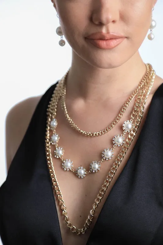 Pearl and Rhinestone Vintage Necklace and Earring Jewelry Set
