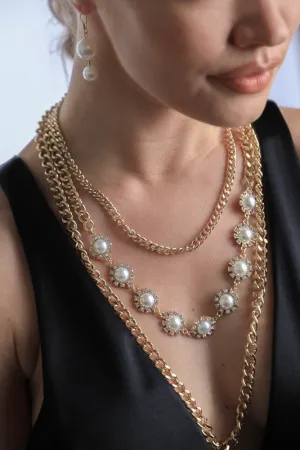 Pearl and Rhinestone Vintage Necklace and Earring Jewelry Set