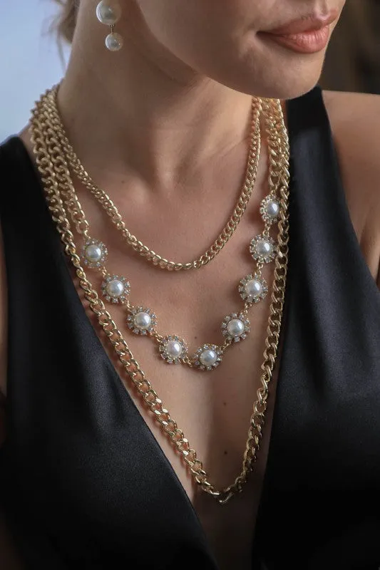 Pearl and Rhinestone Vintage Necklace and Earring Jewelry Set