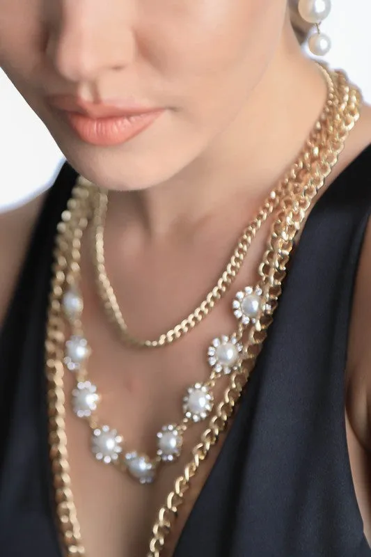 Pearl and Rhinestone Vintage Necklace and Earring Jewelry Set