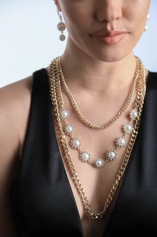 Pearl and Rhinestone Vintage Necklace and Earring Jewelry Set