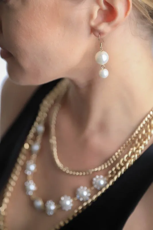 Pearl and Rhinestone Vintage Necklace and Earring Jewelry Set