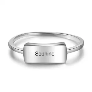 Personalized 925 Sterling Silver Engraved Bar Rings for Women Simple Style Custom Name Silver Ring Gift for Girls