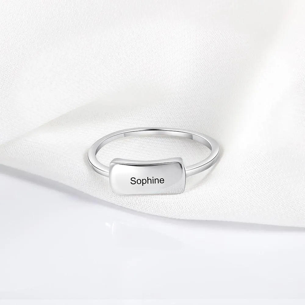 Personalized 925 Sterling Silver Engraved Bar Rings for Women Simple Style Custom Name Silver Ring Gift for Girls