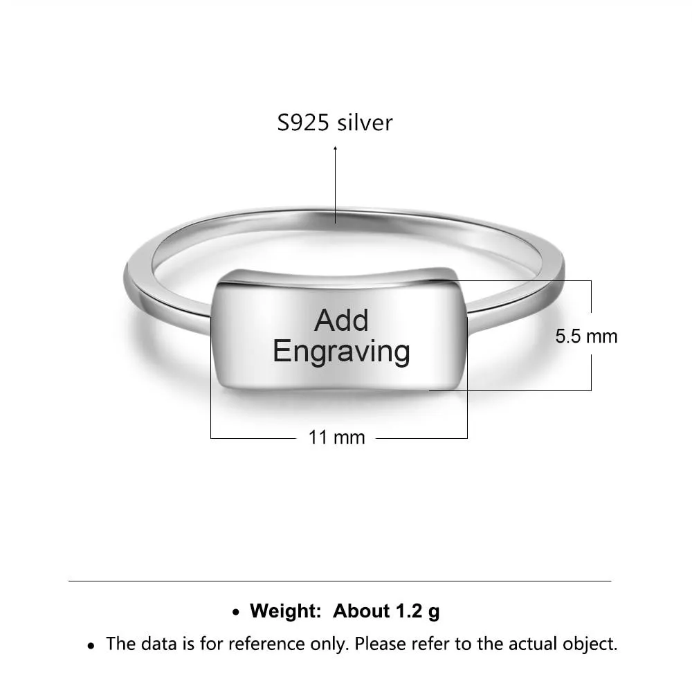 Personalized 925 Sterling Silver Engraved Bar Rings for Women Simple Style Custom Name Silver Ring Gift for Girls