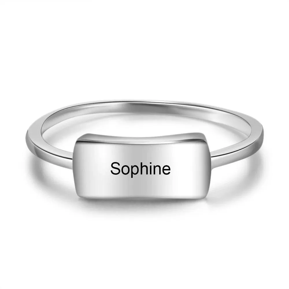 Personalized 925 Sterling Silver Engraved Bar Rings for Women Simple Style Custom Name Silver Ring Gift for Girls