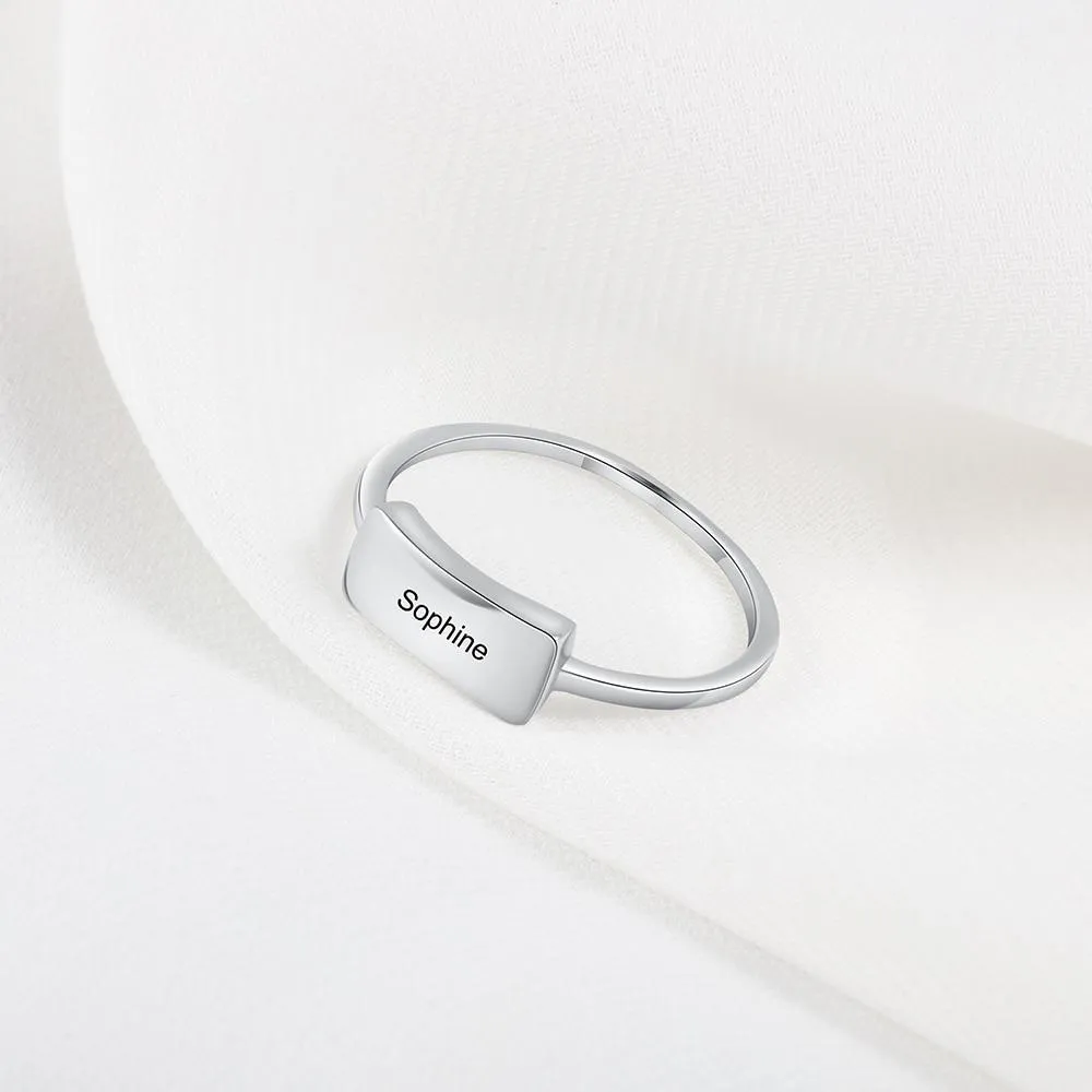 Personalized 925 Sterling Silver Engraved Bar Rings for Women Simple Style Custom Name Silver Ring Gift for Girls