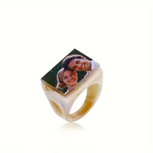 Personalized Photo Ring Acrylic Band Geometric Square for Wedding or Anniversary