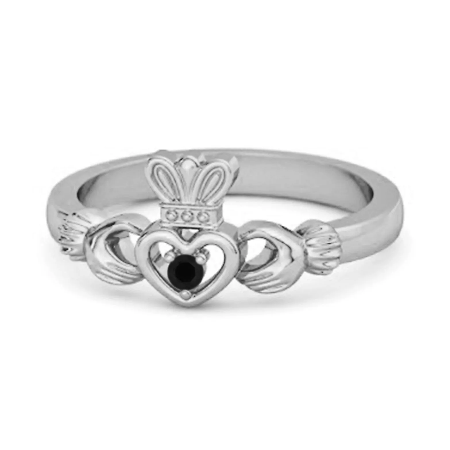 Petite Claddagh 0.10 Ctw Black Spinel 925 Sterling Silver Crown Ring