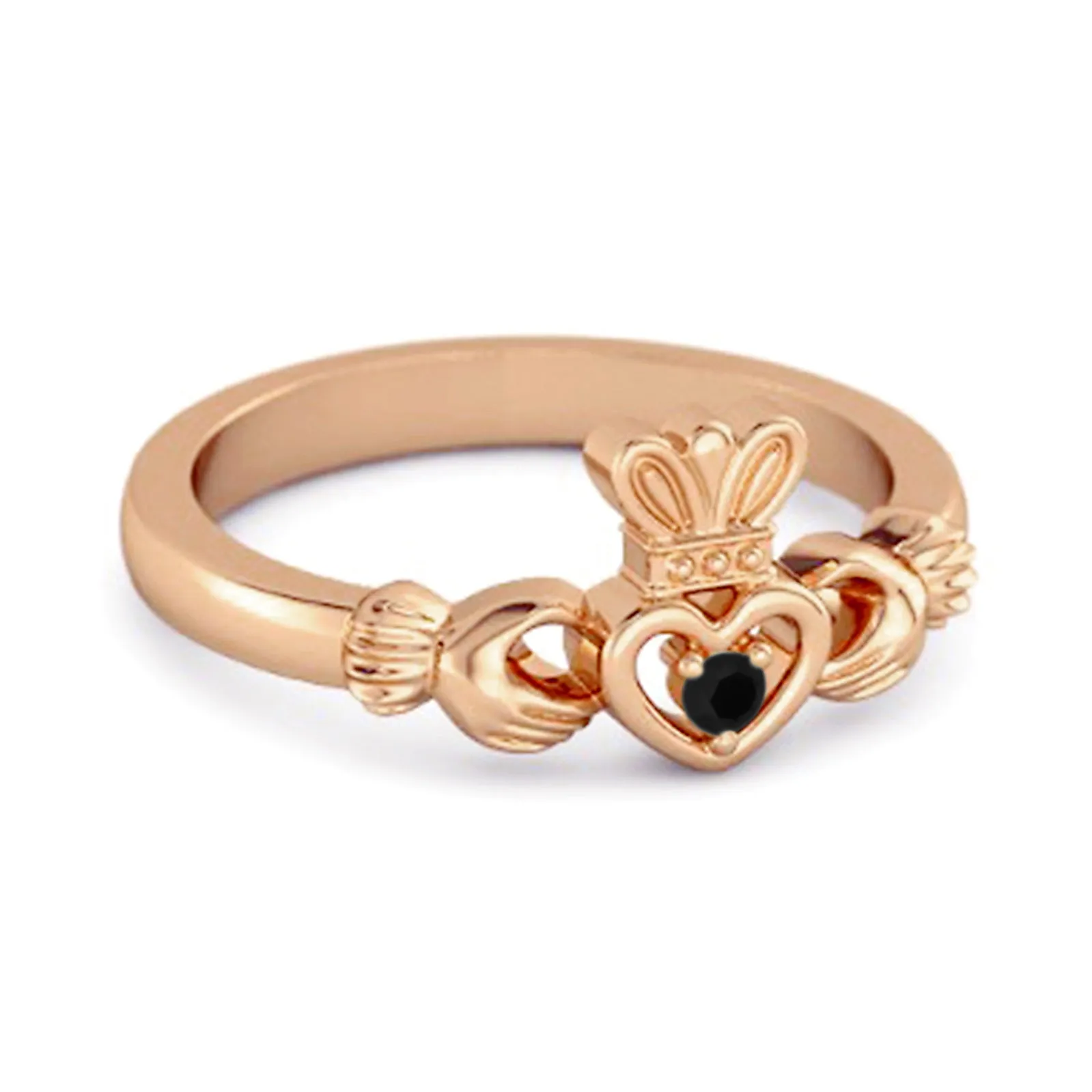 Petite Claddagh 0.10 Ctw Black Spinel 925 Sterling Silver Crown Ring