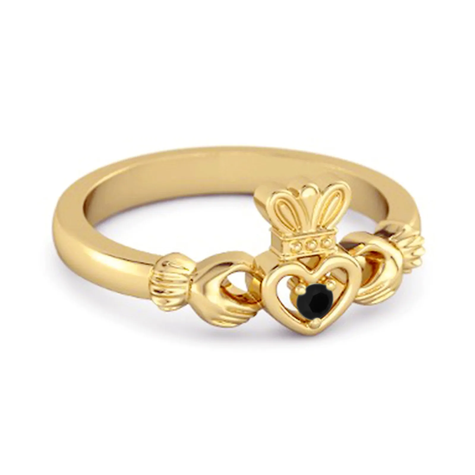 Petite Claddagh 0.10 Ctw Black Spinel 925 Sterling Silver Crown Ring