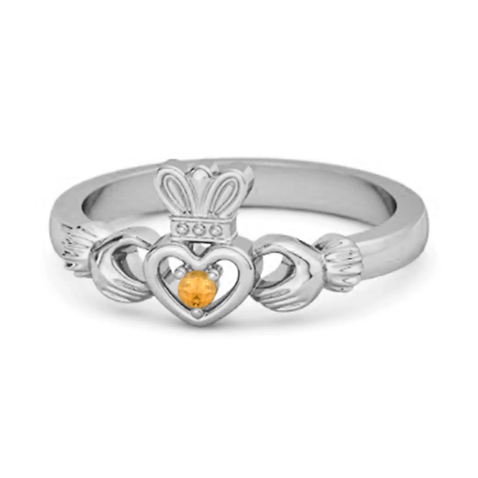Petite Claddagh 0.10 Ctw Citrine 925 Sterling Silver Crown Ring