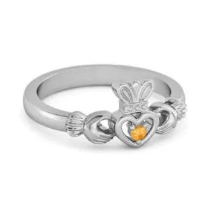 Petite Claddagh 0.10 Ctw Citrine 925 Sterling Silver Crown Ring