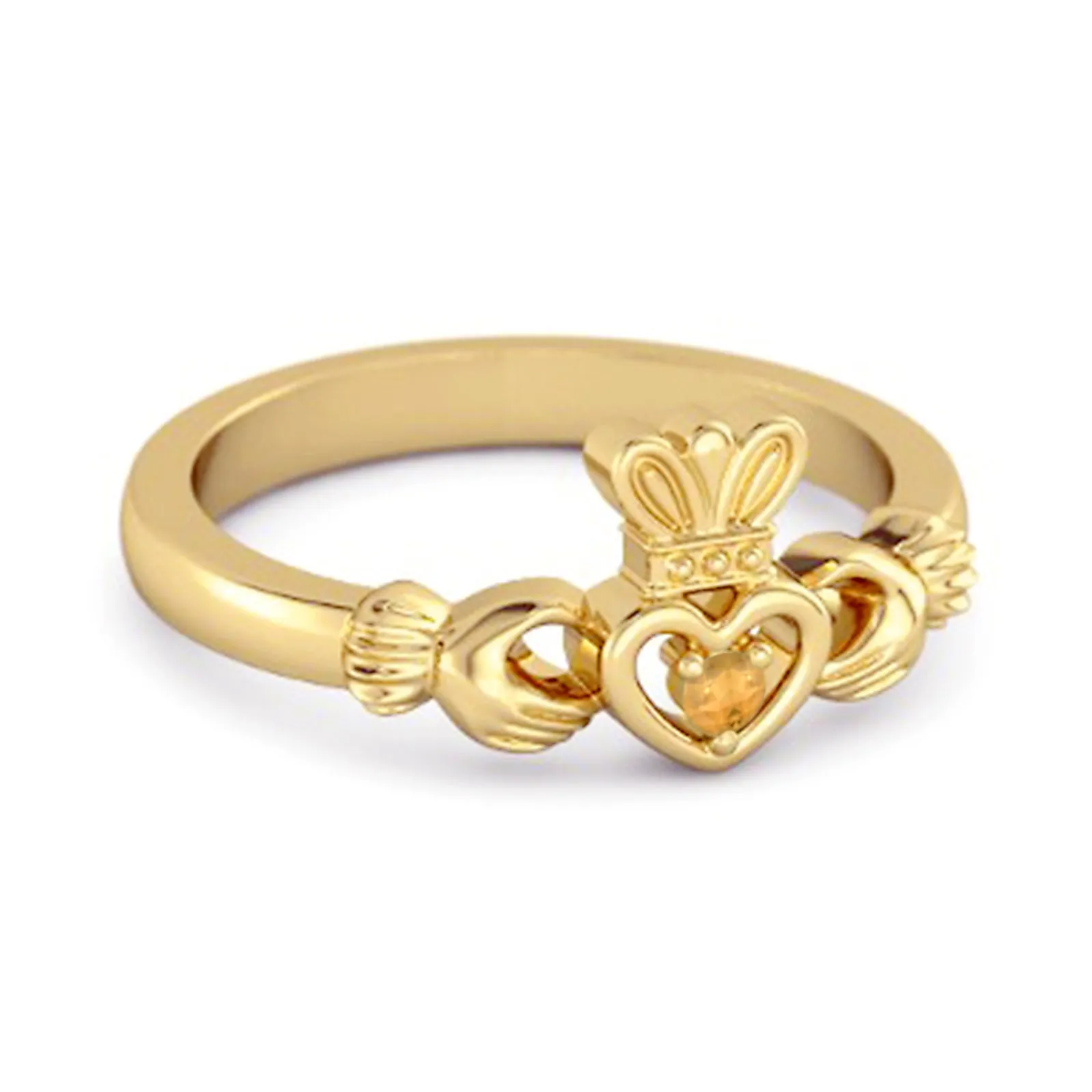 Petite Claddagh 0.10 Ctw Citrine 925 Sterling Silver Crown Ring