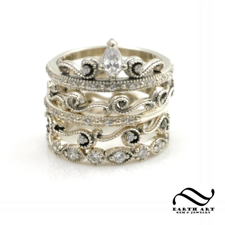 Petite ladies Tiara Engagement Ring - 14k and Diamond