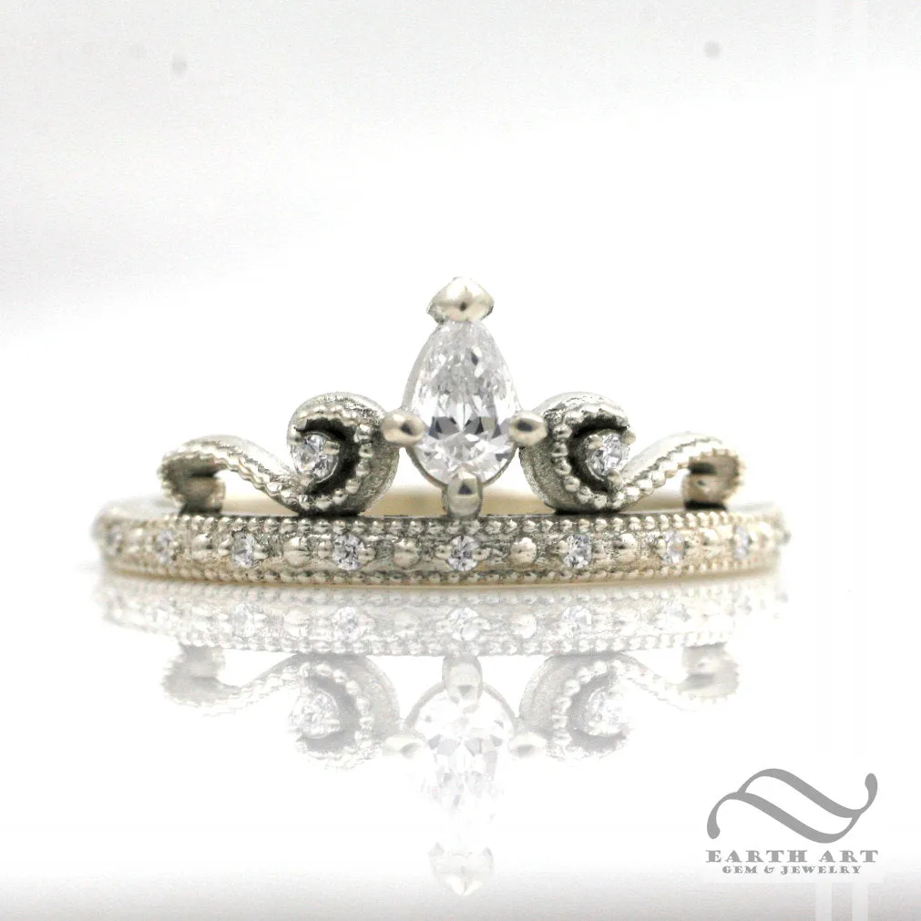 Petite ladies Tiara Engagement Ring - 14k and Diamond