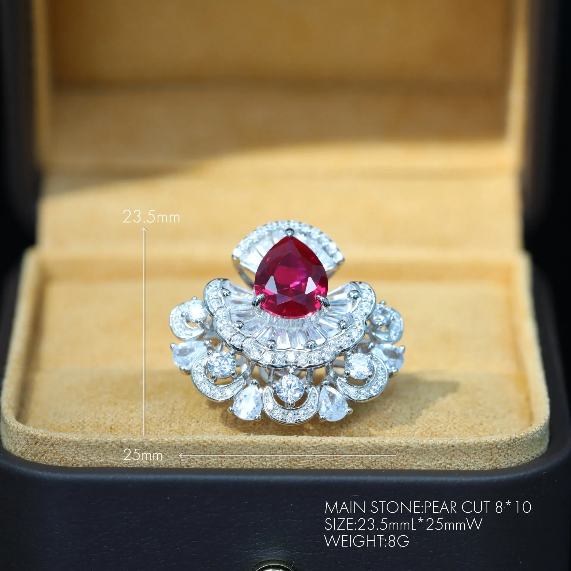 Pigeon Blood Red Maiden's Hem T-Square Ring with Diamonds
