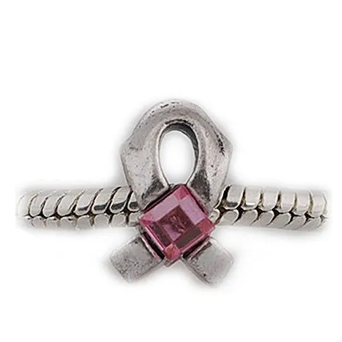 Pink Cancer Awarness Ribbon Charm European Bead Compatible for Most European Snake Chain Bracelet