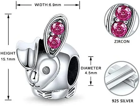 Pink Crystal Rabbit Bead Charm