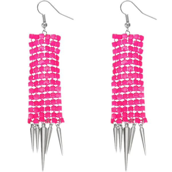 Pink Mesh Spike Dangle Earrings