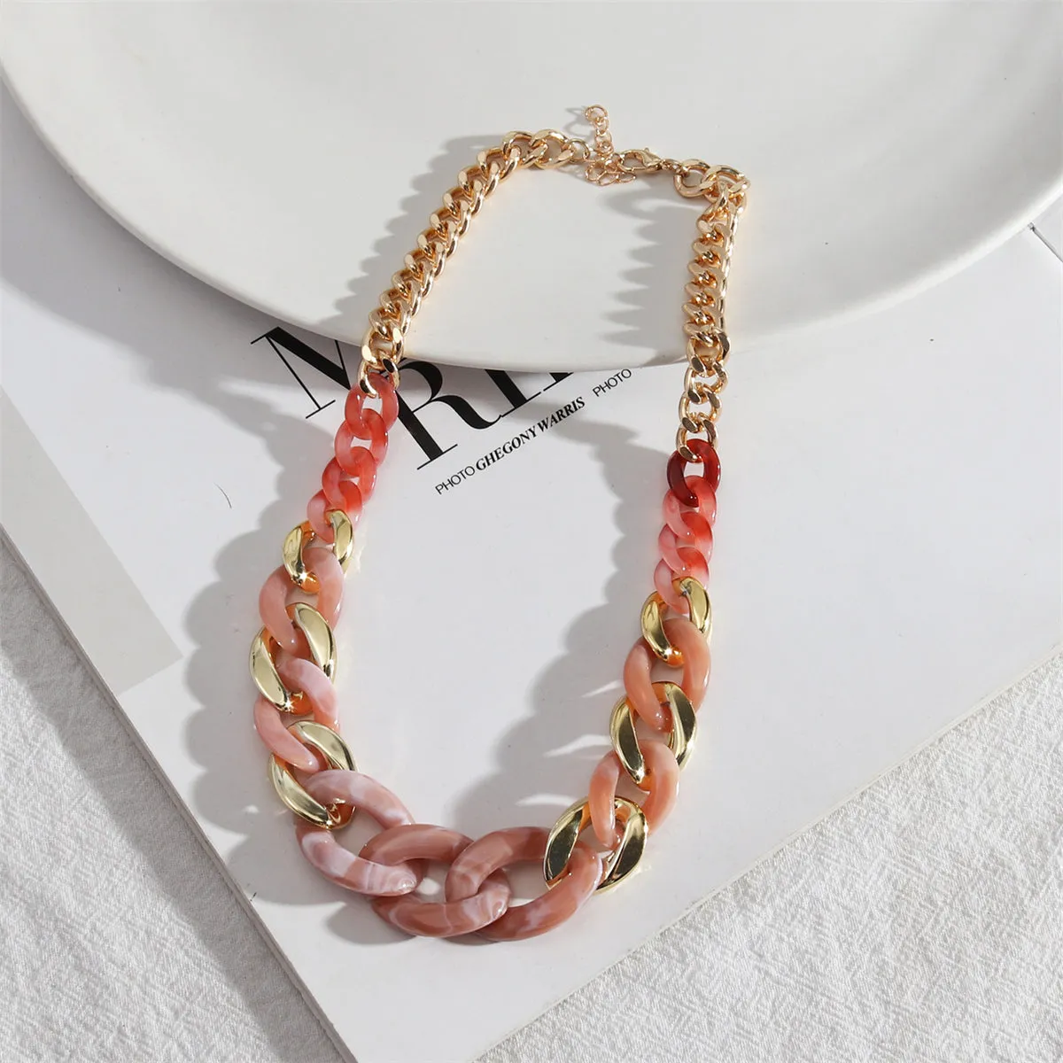 Pink Resin & 18K Gold-Plated Curb Chain Necklace