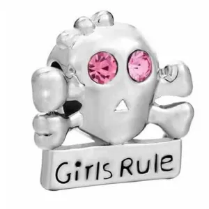 Pink  Rhinestone Crystals Girls Rule Charm European Bead Compatible for Most European Snake Chain Bracelet