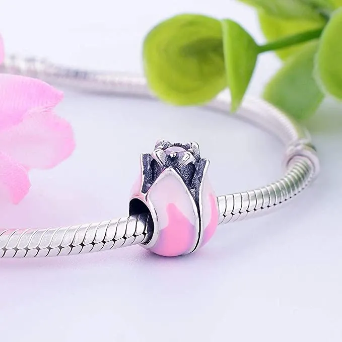 Pink Tulip Flower Bead Charm