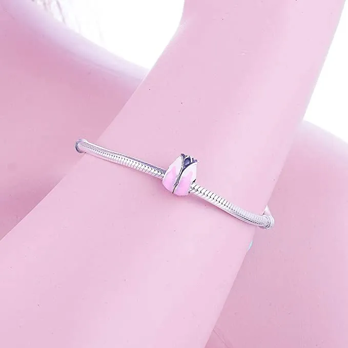 Pink Tulip Flower Bead Charm
