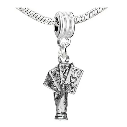 Poker in Hand Charm Dangle European Bead Compatible for Most European Snake Chain Charm Bracelets