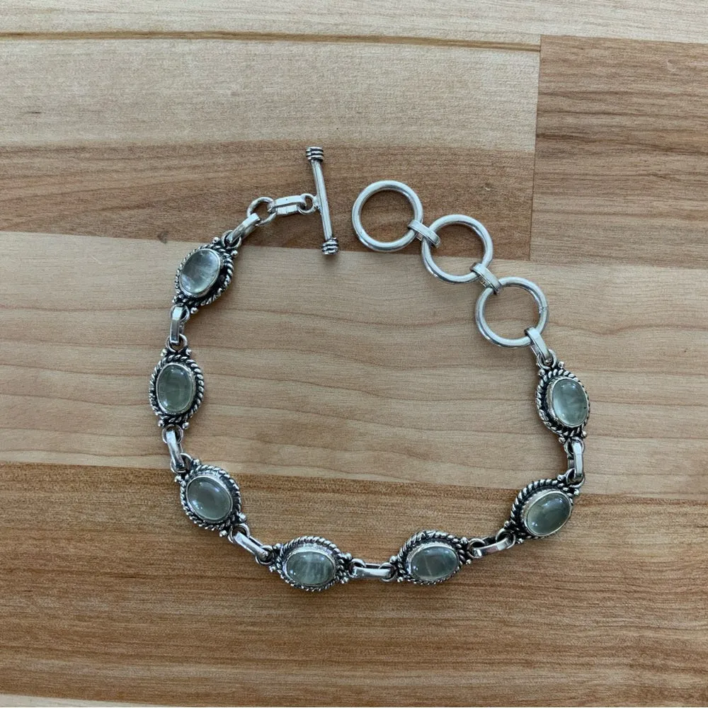Prehnite Solid 925 Sterling Silver Bracelet